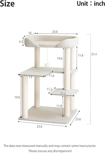 Miniatura 7 de Mordern - Torre de árbol para gatos de 37.4 pulgadas con postes rascadores, torre de árbol para gatos de varios niveles con base grande para M03 GRIS
