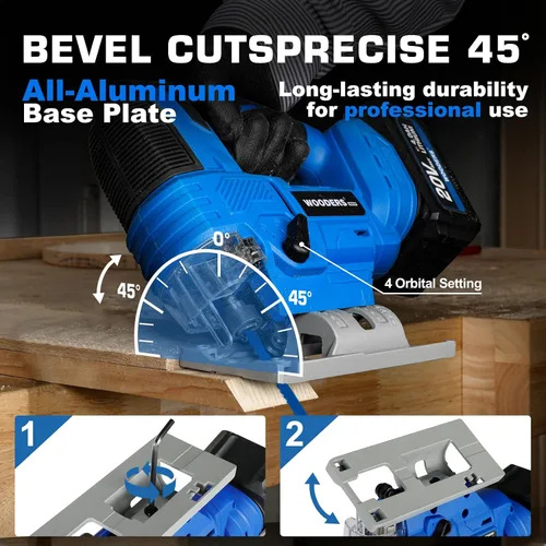 Miniatura 3 de Sierra de calar inalámbrica sin escobillas de 20 V con batería de 4.0 Ah 3200SPM, carrera de 1 pulgada Heavy-Duty Variable Speed Jigsaw Tool with