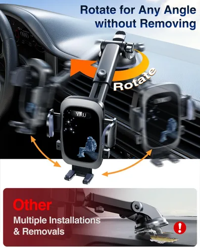Miniatura 5 de YRU Verdadero Soporte para Teléfono de Automóvil de Grado Militar [Succión de Rotación 360°] 2025 Ultimate Soporte para Teléfono de Automóvil