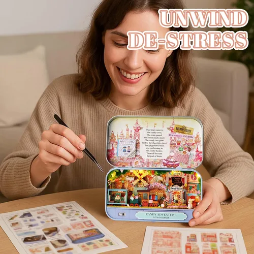 Miniatura 3 de Kisoy Casa de muñecas en miniatura con kit de muebles, modelo de casa de bricolaje hecho a mano para regalo de adolescentes y adultos