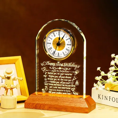 Miniatura 2 de Arikyrist Regalos de cumpleaños número 100 para mujeres, hombres y amigos, reloj de cumpleaños de cristal con base de luz