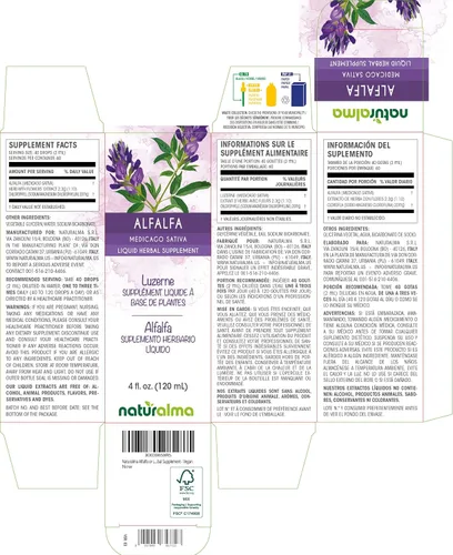 Miniatura 2 de Naturalma Hierba de alfalfa o alfalfa (Medicago Sativa) con flores Tintura sin alcohol, rica en clorofila natural, extracto líquido de 4 onzas