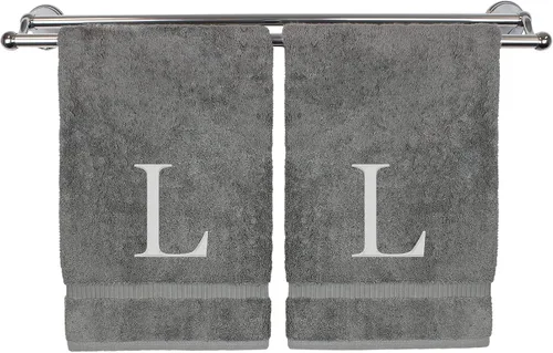 Miniatura 76 de Toalla de mano monogramada, regalo personalizado, juego de 2 - Toalla bordada con letra de bloque dorada - Extra absorbente 100% algodón turco