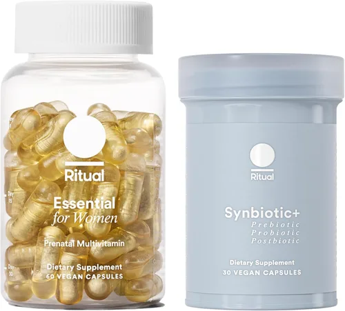 Ritual Suplementos multivitamínicos prenatales y dúo intestinal con vitaminas prenatales y simbióticos+: probiótico 3 en 1, prebiótico, posbiótico,
