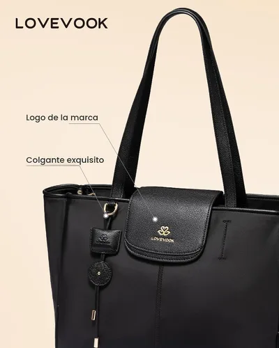 Miniatura 6 de LOVEVOOK Bolsa de mano para laptop para mujer, bolsa de trabajo de nailon con compartimentos para laptop de 15.6 pulgadas, bolso ligero a la moda