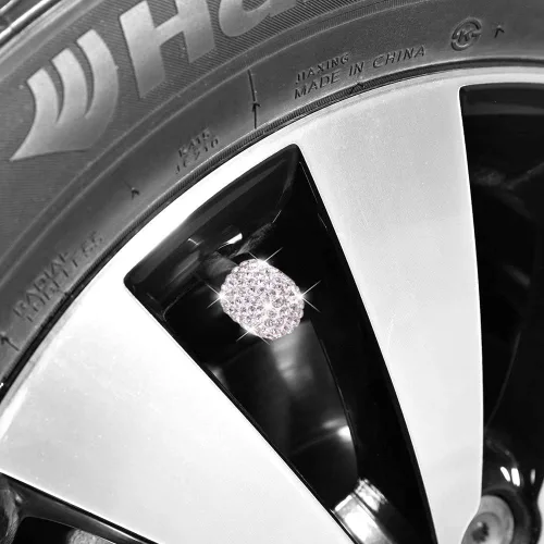Miniatura 3 de Tapones de vástago de válvula, paquete de 4 tapones de válvula de neumático de coche universales hechos a mano con diamantes de imitación de cristal