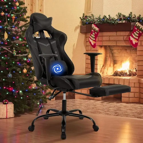 Miniatura 10 de BLKMTY Silla de masaje para juegos con reposapiés, silla ergonómica de oficina de carreras de piel sintética, con respaldo alto, soporte lumbar