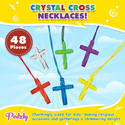 Miniatura 3 de Podzly 48 collares de cruz de cristal, pequeñas cruces de plástico para recuerdos de fiesta religiosa, escuela dominical y escuela bíblica