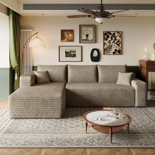Miniatura 9 de Sofá modular en forma de L de 96 pulgadas con diván, moderno y cómodo sofá de pana para sala de estar, sofá de espuma viscoelástica, no requiere