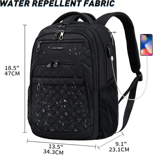 Miniatura 5 de KROSER Mochila de viaje para laptop, Acolchado, negro, 17 pulg., Moderno