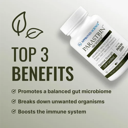 Miniatura 3 de Approved Science Parastrin - 60 Cápsulas - Nuez negra, bulbo de ajo, papaína 2000, BioPerine - Vegano