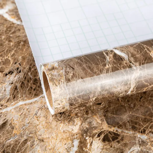 TOTIO Papel de Contacto de Mármol Marrón Papel Tapiz con Textura de Granito Marrón Despegar y Pegar Papel de Contacto para Encimera Removible