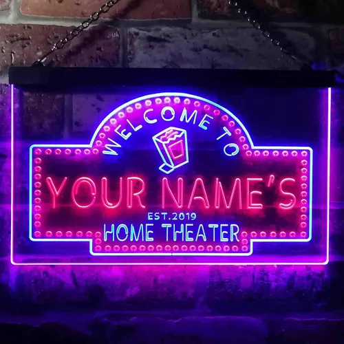 Miniatura 2 de ADVPRO Letrero de neón LED de doble color con tema de cine en casa, diseño personalizado de este año, azul y rojo, 16 x 12 pulgadas