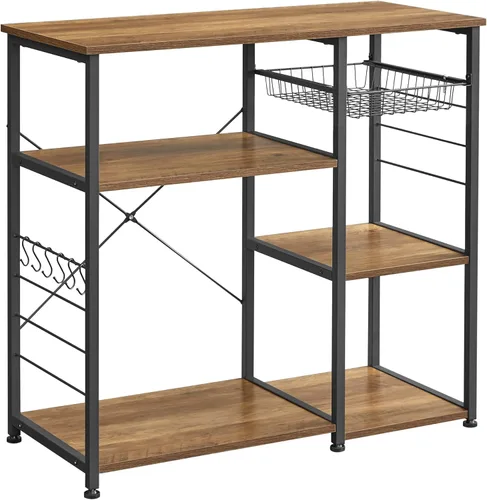 Miniatura 14 de VASAGLE Estante de cocina, soporte para barra de café con estación de carga, 35.6 pulgadas de alto, estantes de almacenamiento, canasta de alambre