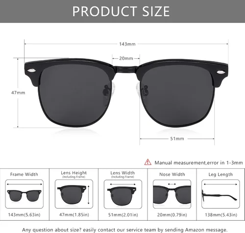Miniatura 5 de SUNGAIT Classic Half Frame Retro Sunglasses with Polarized Lens