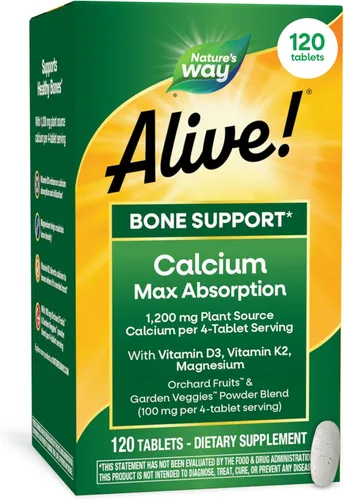 Miniatura 9 de Nature's Way ¡Alive! Tabletas de apoyo óseo de calcio*, suplemento de calcio de máxima absorción con vitaminas D3, K2 y magnesio, promueve la salud