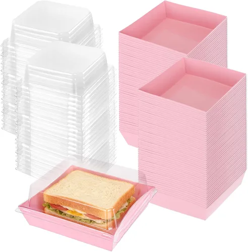 Miniatura 9 de Paquete de 100 cajas de charcutería con tapas transparentes, recipientes cuadrados desechables de 5.5 x 4.9 x 2.4 pulgadas, cajas de postre, cajas