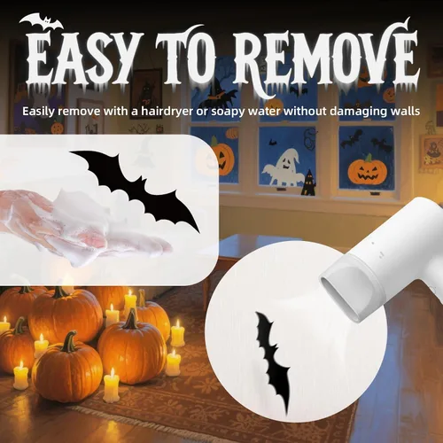 Miniatura 7 de CLEANGOR 140 piezas de murciélagos para decoración de Halloween, suministros de fiesta de Halloween, calcomanías de pared de murciélagos 3D, bonitas