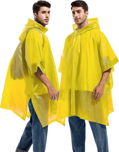 Miniatura 52 de Paquete de 2 ponchos de lluvia para adultos, reutilizables, impermeables, de supervivencia, emergencia, resistente, con capucha con cordón