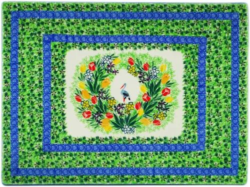 Hoja de galletas de cerámica polaca de 15¼ pulgadas hecha por Ceramika Artystyczna (tema de esplendor de grúa en tulipán) Signature UNIKAT +