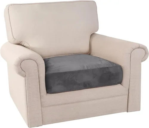 Miniatura 8 de PrinceDeco Funda de cojín elástica de terciopelo para sofá, silla, sofá biplaza, protector de muebles, funda de cojín para sofá de hasta 29.5 Gris