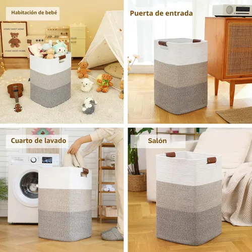 Miniatura 6 de Cesta de Ropa Sucia 96L Extra Grande Cesta de Ropa Sucia, Cesta Tejida para Mantas, Cesta de Almacenamiento Tejida de Algodón con Asas para Sala