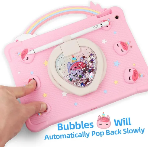 Miniatura 3 de [Funda de Unicornio con Mango de Arcoíris Súper Linda] Compatible con iPad 7 2019 Funda Protectora para Niños Niñas con Correa de Mano y Soporte