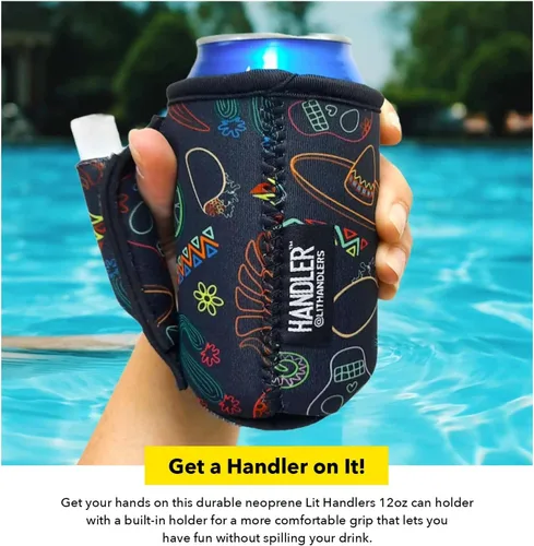 Miniatura 2 de Lit Handlers - Mango de lata de soda, fundas enfriadoras de latas de 12 onzas, material de neopreno para cerveza, refrescos y otras bebidas, Negro