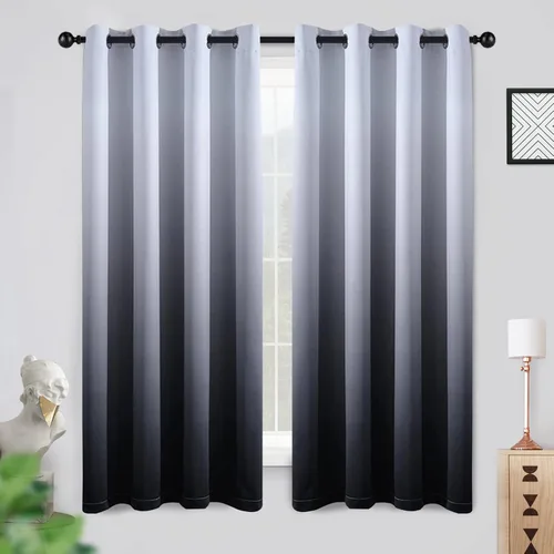 Miniatura 47 de COSVIYA Cortinas 100% Opacas Azul Degradado con Lazos Ajustables para Cocina Aislamiento Térmico Oscurecimiento de Habitación Cenefa con Bolsillo