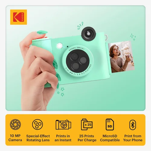 Miniatura 2 de Kodak Smile+ Cámara digital de impresión instantánea 2 en 1 e impresora de fotos inalámbrica Bluetooth - 10MP, lente giratorio de efectos Verde