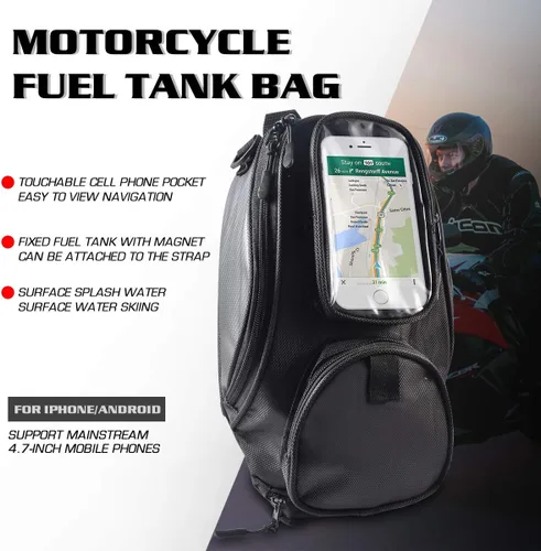 Miniatura 2 de KATUR Bolsa para tanque de combustible de gasolina para motocicleta, tela Oxford impermeable con fuerte bolsa magnética compatible con Harley Honda