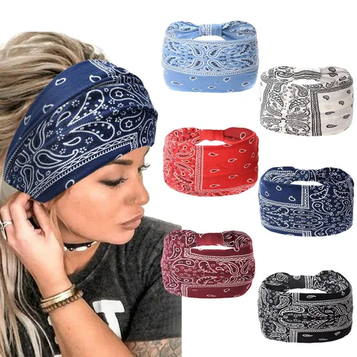 Miniatura 9 de Yeshan Diademas bohemias bandeau para mujeres, diadema ancha tipo bandana con nudo, pañuelo para el cabello con estampado floral, bandas africanas
