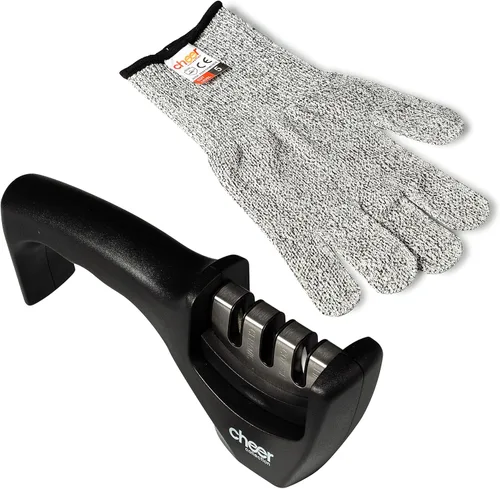 Miniatura 7 de Cheer Collection Afilador de cuchillos 3 en 1, sistema profesional de afilado de cuchillas para restaurar cuchillos de cocina, incluye guantes Negro