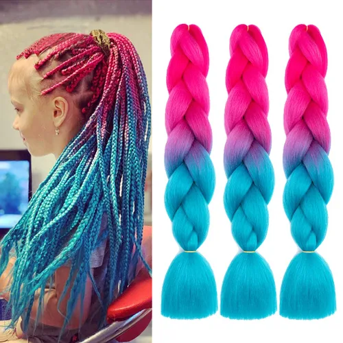 Miniatura 20 de Xiaofeng Extensiones de cabello trenzado coloridas Ombre de 61 cm, 3 unidades, trenzas Jumbo de alta temperatura para trenzas en zigzag y trenzas