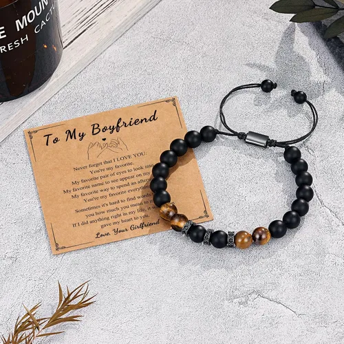 Miniatura 5 de UNGENT THEM Pulsera ajustable de piedra natural para hombre, aniversario, cumpleaños, Navidad, graduación, regalo para él, hijo, hermano, marido