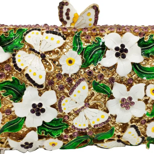 Miniatura 9 de Boutique De FGG Flores y mariposas mujeres cristal embrague bolso de noche boda fiesta Rhinestone bolsos