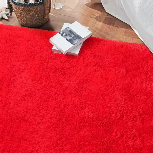 Miniatura 5 de DETUM Alfombra de pasillo peluda roja de 2 x 4 pulgadas, para dormitorio, mesita de noche, alfombras suaves para habitación de niños