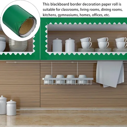 Miniatura 4 de Borde festoneado para bordes de anuncios, calcomanías para la parte posterior a la decoración, borde negro para aula, oficina, pizarra, decoración