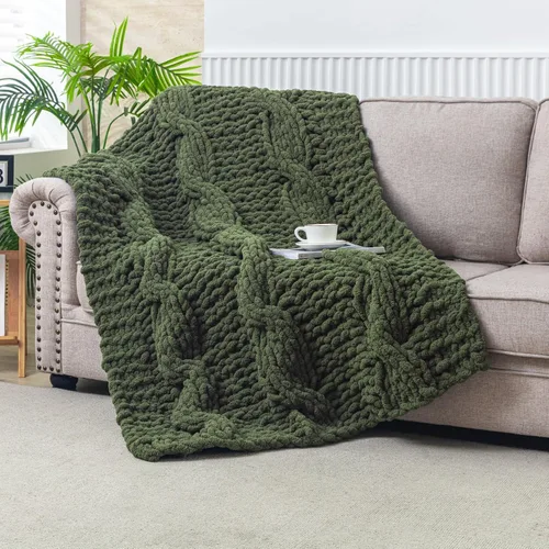 Miniatura 40 de WESHIONGOO Manta de Punto Grueso Throw 40"*40" (101.6cm*101.6cm) Mantas de Punto para Sofá Cama Manta Suave Esponjosa con Hilo Chenille Jumbo Grueso