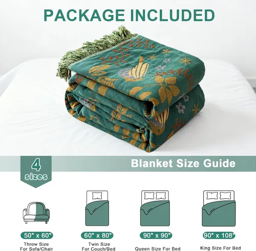 Miniatura 3 de Manta de arrullo boho 60 x 80 pulgadas, manta suave y acogedora 100% algodón para cama, mantas de otoño con decoración floral de pájaros y granja