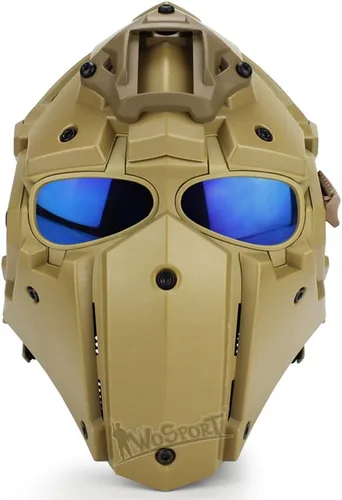 Miniatura 17 de WoSporT - Casco táctico de obsidiana verde GOBL Terminator y máscara para caza, paintball, militar, cosplay, película, utilería 92-BK-azul
