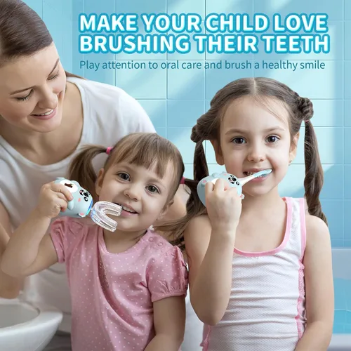 Miniatura 8 de Cepillo de dientes eléctrico en forma de U para niños, limpieza sónica automática de 360°, 6 modos, 4 cabezales de cepillo, bonito diseño de koala