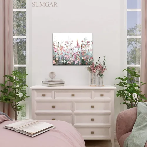 Miniatura 2 de SUMGAR Kit de pintura enmarcada por números para adultos flores, kit de pintura de lienzo de flores silvestres rosas con marco, pintura acrílica