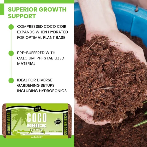 Miniatura 3 de Bloque Comprimido de Fibra de Coco Orgánico de Coco Coir 650 Gramos de Fibra de Coco Bloque Comprimido de Bajo EC Preamortiguado con Calcio RHP
