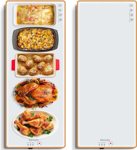 Miniatura 11 de Bandejas de calentamiento para bufés de fiesta (XXL 32"x18"), alfombrilla de calentamiento para alimentos con termostato y calentamiento