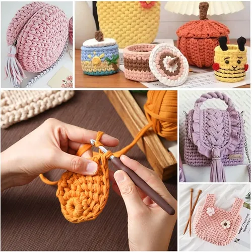 Miniatura 4 de 2 piezas de tela elástica para camisetas, hilo de crochet para tejer DIY, hilo de punto grueso tipo espagueti para proyectos de bolsos, mantas