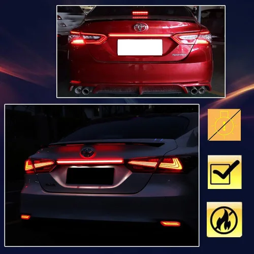 Miniatura 6 de Lente Roja Óptica 3D Completa LED Tipo Secuencial Trasera Señal de Giro Luz Trasera Freno para Toyota Camry 2018 2019 2020 2021 2022 2023 rojo