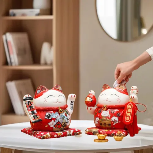 Miniatura 8 de Estatua de la suerte, figuras de gato de cerámica china, estatua de la suerte, alcancía, dinero japonés, fortuna, gato, decoración de regalo