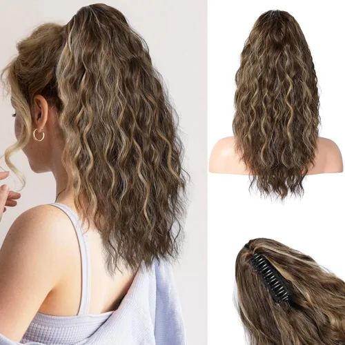 Miniatura 14 de REECHO Extensión de cola de caballo, extensión de cola de caballo de 18 pulgadas con clip de garra para mujer, extensiones de cabello largo, rizado