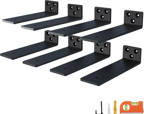 Miniatura 9 de NEODROP Paquete de 4 soportes de estante flotante de 6 pulgadas, soportes de estante ocultos de alta resistencia para estante pequeño, estante